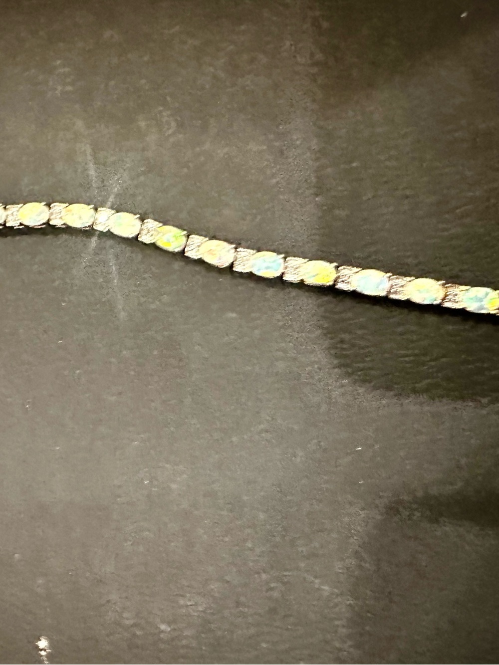 10K Solid Gold Diamond Tennis Bracelet w Natural Opal Solid 10K gold bracelet - Picture 4 of 10